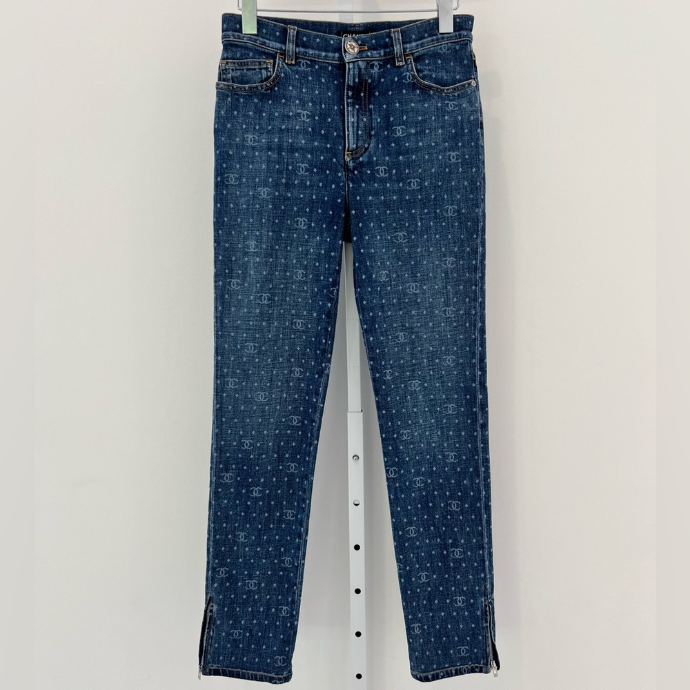 CHANEL 23 CC POLKA DOT DARK BLUE ECRU & WHITE SLIM JEAN SIZE FR 38 / US 6 - Picture 4 of 17